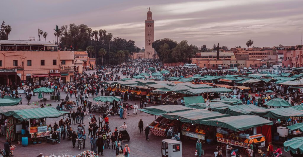 Traditional Moroccan riad in Marrakech medina with colorful courtyard