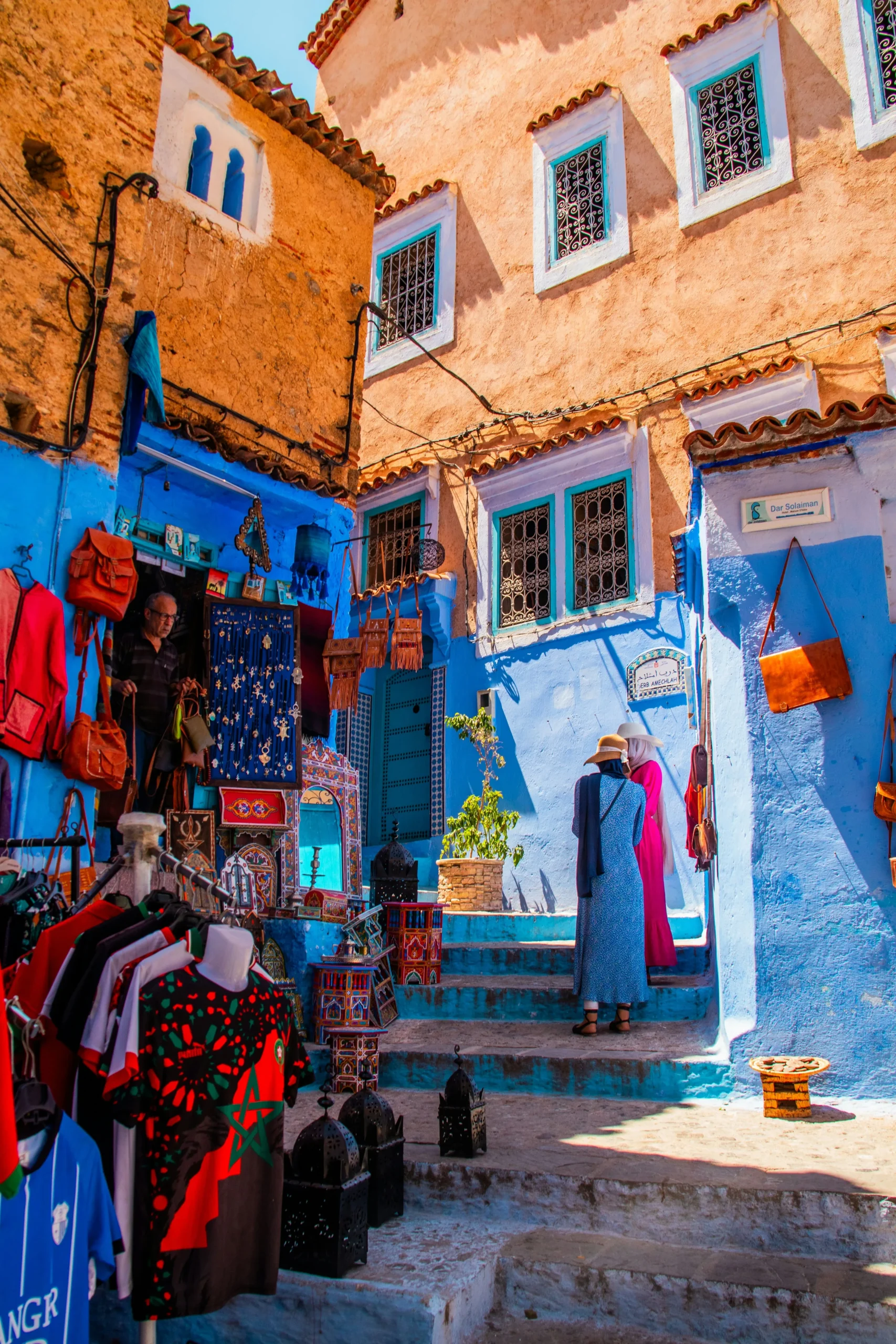Artisan Market in Chefchaouen Traditional Moroccan market with crafts and clothes in the blue streets of Chefchaouen